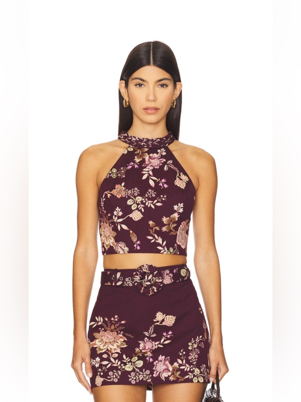 HEMANT AND NANDITA Halter Neck Top in Burgundy Floral NWT